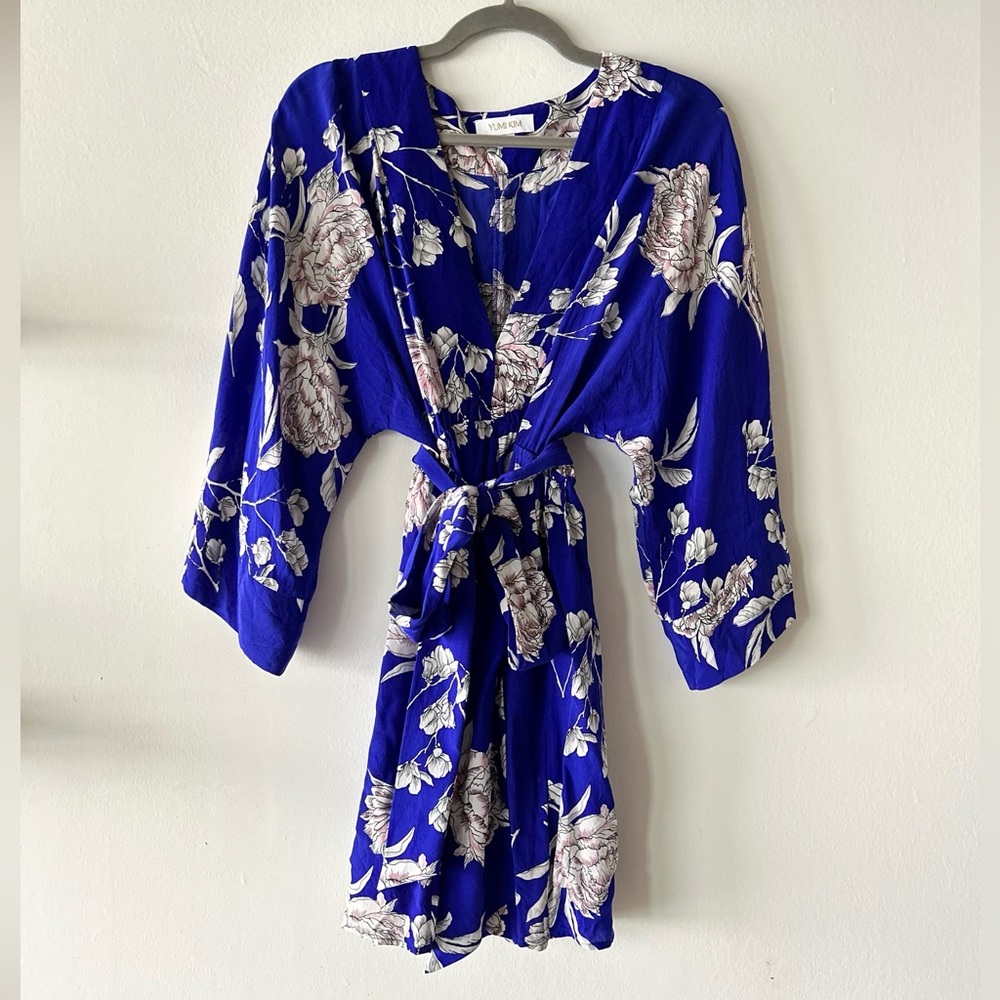 YUMI KIM Rare Silk Floral Mini Dress Party Tie-Waist V-Neck Summer Dress - Picture 6 of 15